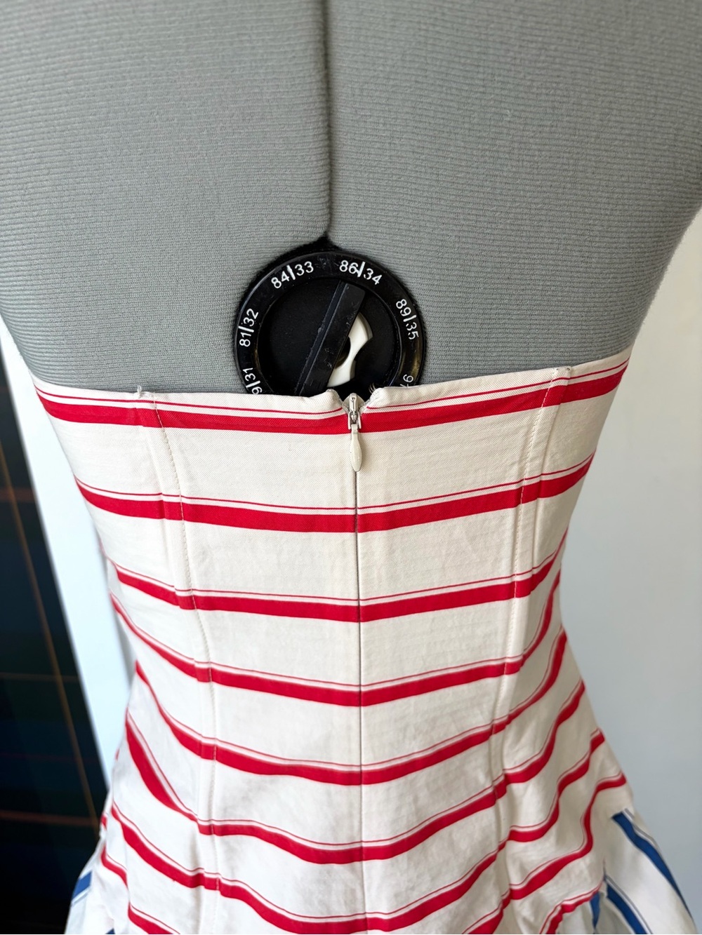 Rosie Assoulin Drop Waist Strapless Cotton Gown, red/blue stripes, slit, 0, EUC - Picture 11 of 16